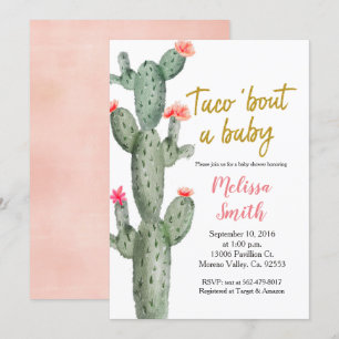 Guld Cactus blommigt Baby Shower Taco Bout Baby Inbjudningar