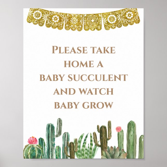 Guld Cactus Blommigt Ta en Baby Succult Poster (Framsidan)