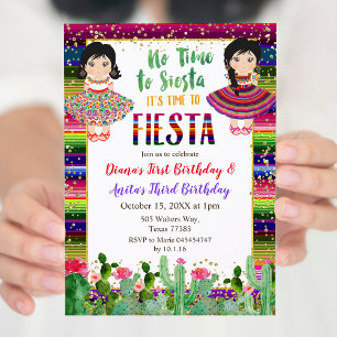Guld Cactus Twillingars Girl Birthday Fiesta Inbjudningar