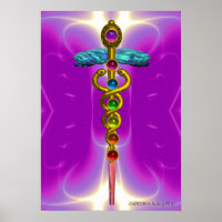 GULD CADUCEUS 7 CHAKRAN, Yoga, Medicin Rosa Fuchs