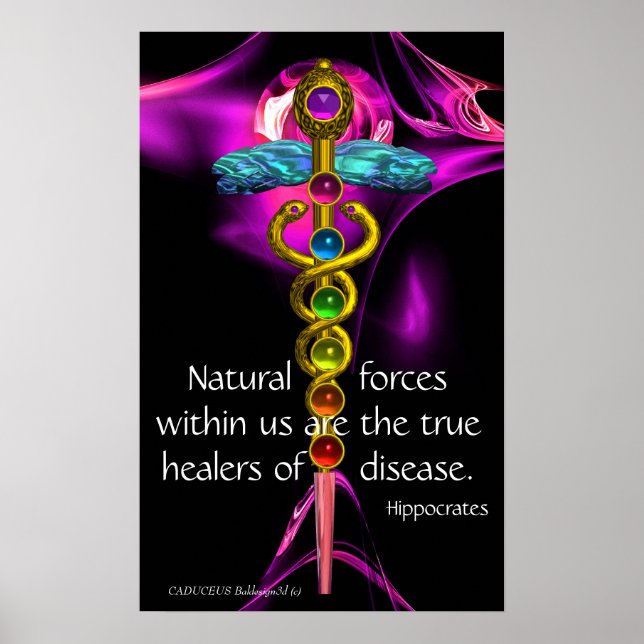 GULD CADUCEUS, 7 CHAKROR, ULTRA VIOLETT Medicinsk, Poster (Framsidan)