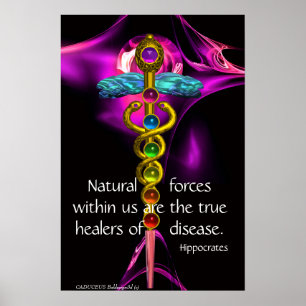 GULD CADUCEUS, 7 CHAKROR, ULTRA VIOLETT Medicinsk, Poster