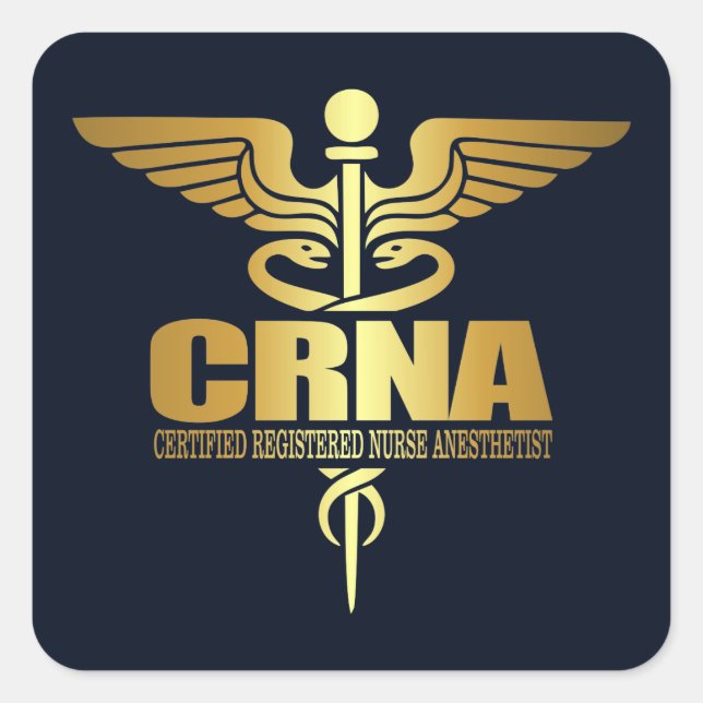 Guld Caduceus (CRNA) Fyrkantigt Klistermärke (Framsida)