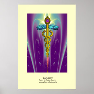 GULD CADUCEUS Doktor ,Grönt för medicinsk Lila Poster