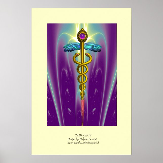 GULD CADUCEUS Doktor ,Grönt för medicinsk Lila Poster (Framsidan)