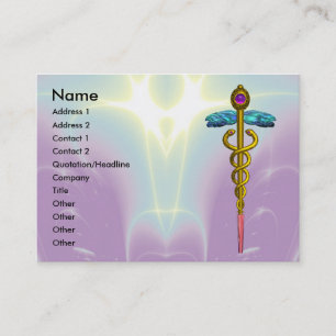 GULD CADUCEUS,DOKTOR,Lila Teal Visitkort