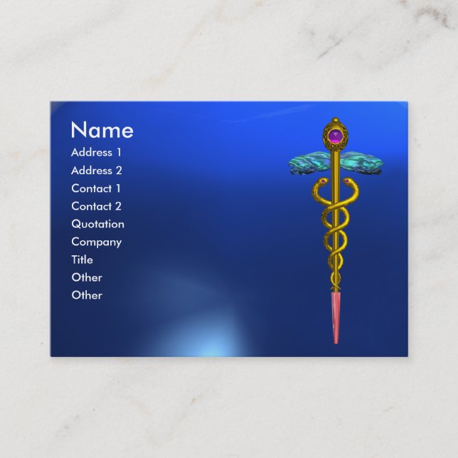 GULD CADUCEUS,DOKTOR,MEDICAL SERVICE Blue Sapphire Visitkort (Framsida)