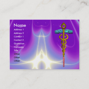 GULD CADUCEUS,DOKTOR,MEDICAL SERVICE Bright Lila Visitkort
