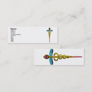 GULD CADUCEUS,DOKTOR, MEDICAL SERVICE White Mini Visitkort