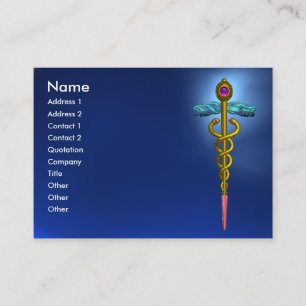 GULD CADUCEUS,DOKTOR,MEDICAL SYMBOL Blue Sapphire Visitkort