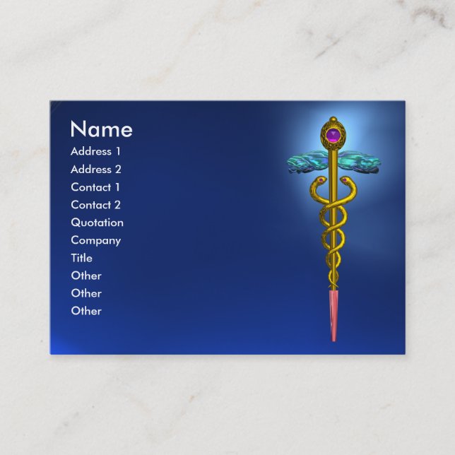 GULD CADUCEUS,DOKTOR,MEDICAL SYMBOL Blue Sapphire Visitkort (Framsida)