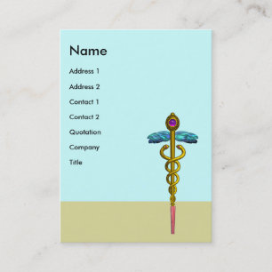 GULD CADUCEUS,DOKTOR,MEDICINSK TJÄNST,Blå Lila Visitkort