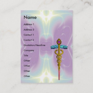 GULD CADUCEUS,DOKTOR;MEDICINSK TJÄNST,Lila Teal Visitkort