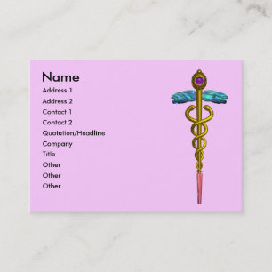 GULD CADUCEUS,DOKTOR,MEDICINSK TJÄNST,Rosa Lila Visitkort