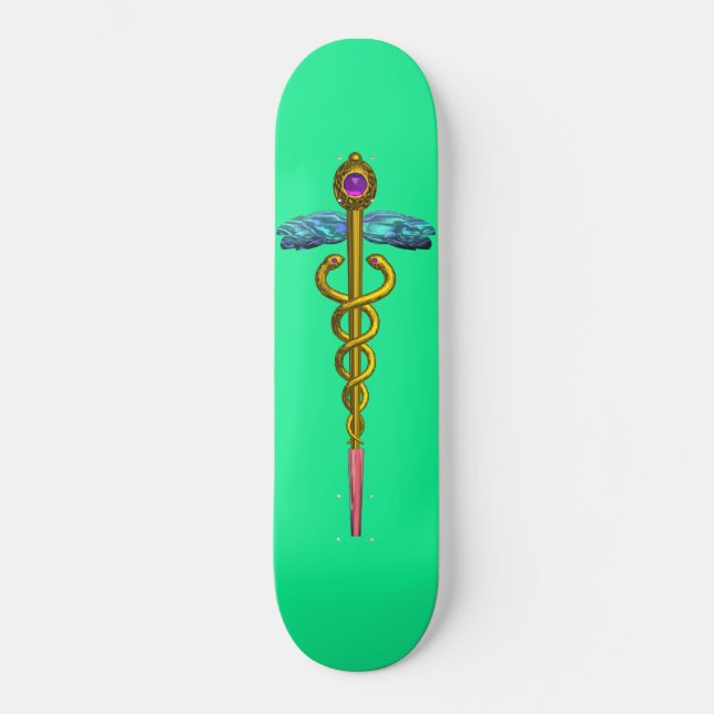 GULD CADUCEUS , grönt Mini Skateboard Bräda 18,5 Cm (Framsida)