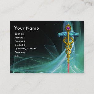 GULD CADUCEUS I GRÖNT BLUE TEAL LIGHT VINKARARE VISITKORT