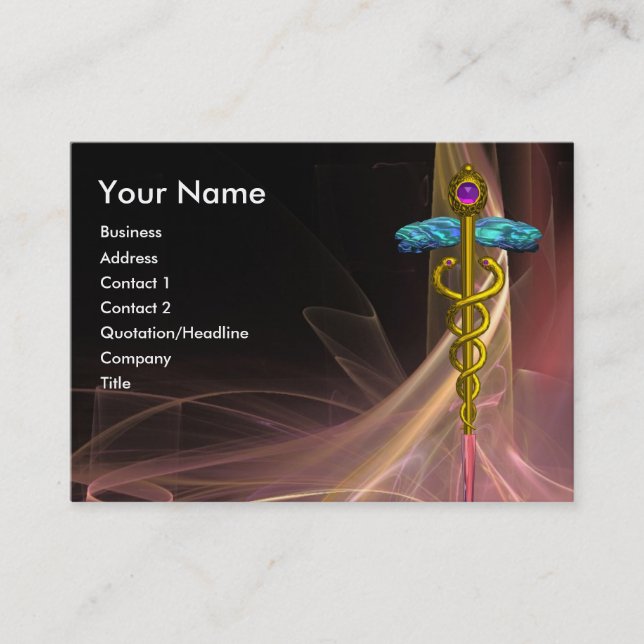 GULD CADUCEUS IN ANTIQUE ROSA BROWN LIGHT VINKARAR VISITKORT (Framsida)