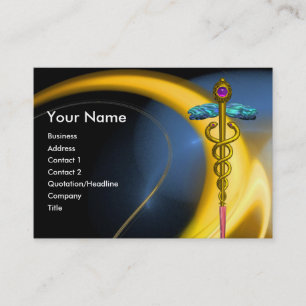 GULD CADUCEUS IN BLUE GULT FRACTAL SWIRLS VISITKORT