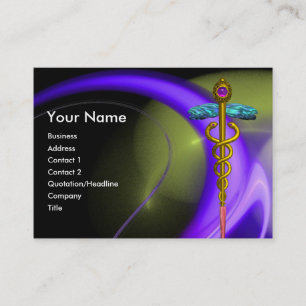 GULD CADUCEUS IN BLUE LILA GRÖNT FRACTAL SWIRLS VISITKORT