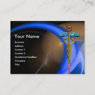 GULD CADUCEUS IN BLUE ROSA GULT FRACTAL SWIRLS VISITKORT