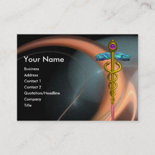 GULD CADUCEUS IN ROSA WHITE GRÅTT FRACTAL SWIRLS VISITKORT