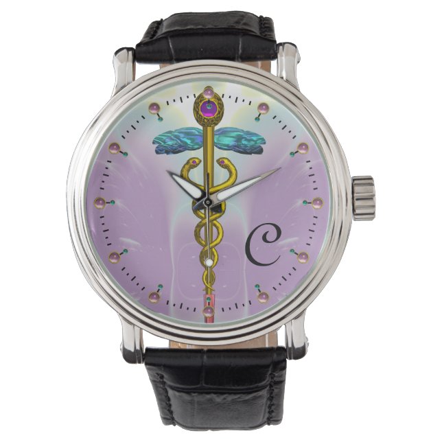 GULD CADUCEUS MED CELTIC KNOTS MONOGRAM Lilac Armbandsur (Framsida)