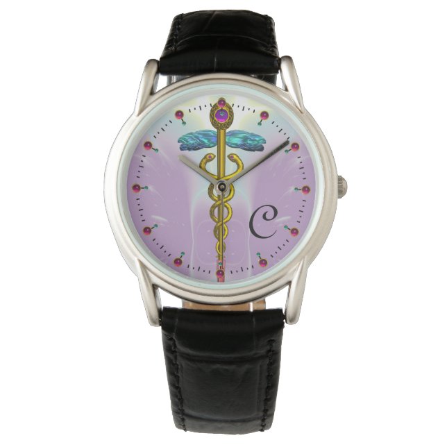 GULD CADUCEUS MED CELTIC KNOTS MONOGRAM Lilac Armbandsur (Framsida)