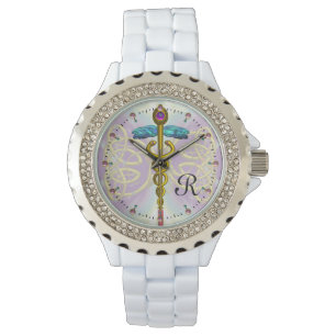 GULD CADUCEUS MED CELTISKA KNOTS MONOGRAM Teal Blu Armbandsur