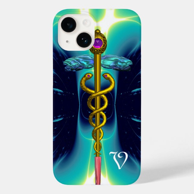 GULD CADUCEUS MEDICAL MONOGRAM Turcos Blue (Baksida)