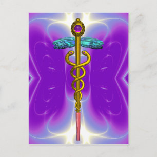 GULD CADUCEUS MEDICAL SYMBOL BLUE LILA FRACTALS VYKORT