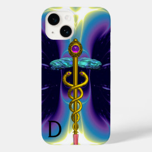 GULD CADUCEUS MEDICAL SYMBOL,Blue Lila Monogram