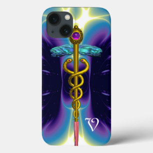 GULD CADUCEUS MEDICAL SYMBOL,Blue Lila Monogram