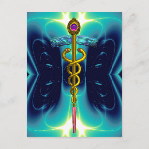 GULD CADUCEUS MEDICAL SYMBOL BLUE TURQUOISE VYKORT