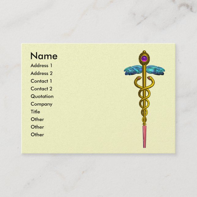 GULD CADUCEUS Medical Symbol Cream Pearl Visitkort (Framsida)