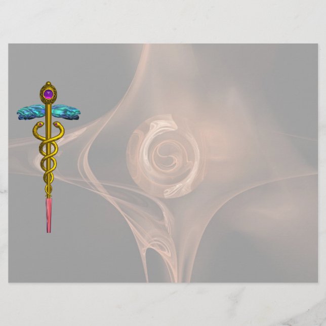 GULD CADUCEUS MEDICAL SYMBOL, Fractal Ro (Framsida)