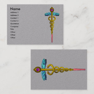 GULD CADUCEUS MEDICAL SYMBOL Grått Papper Visitkort