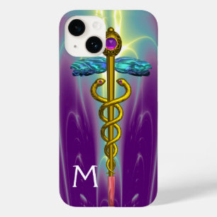 GULD CADUCEUS MEDICAL SYMBOL Grönt Lila Monogram