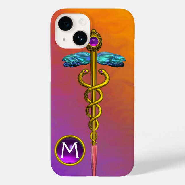 GULD CADUCEUS MEDICAL SYMBOL Lila Gem Monogram (Baksida)