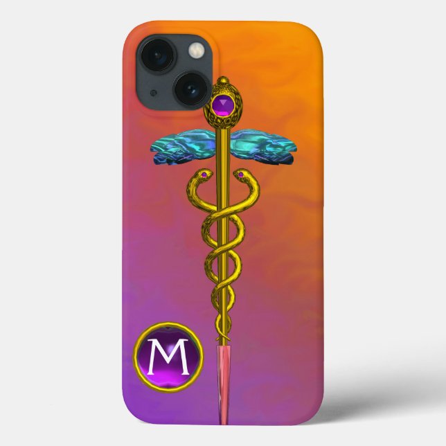 GULD CADUCEUS MEDICAL SYMBOL Lila Gem Monogram (Baksida)