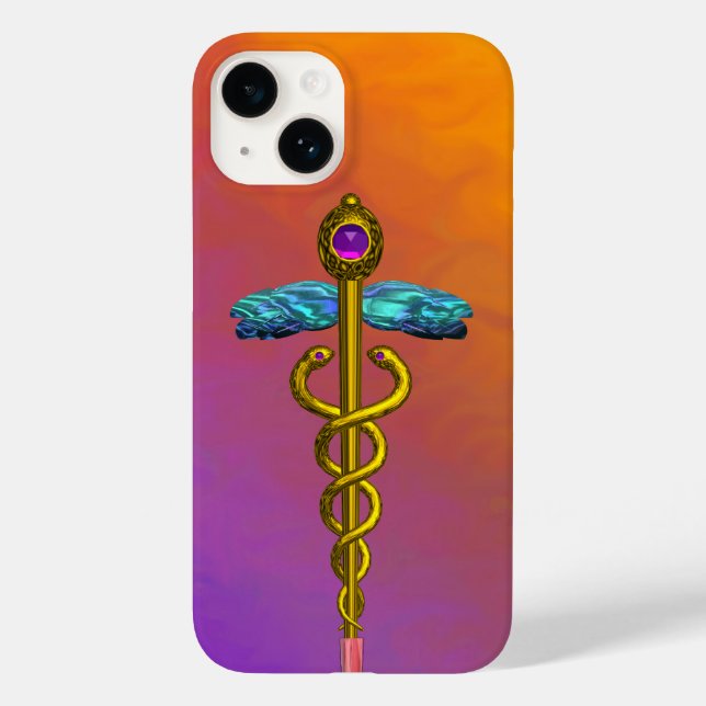 GULD CADUCEUS MEDICAL SYMBOL Lila Orange Gult (Baksida)