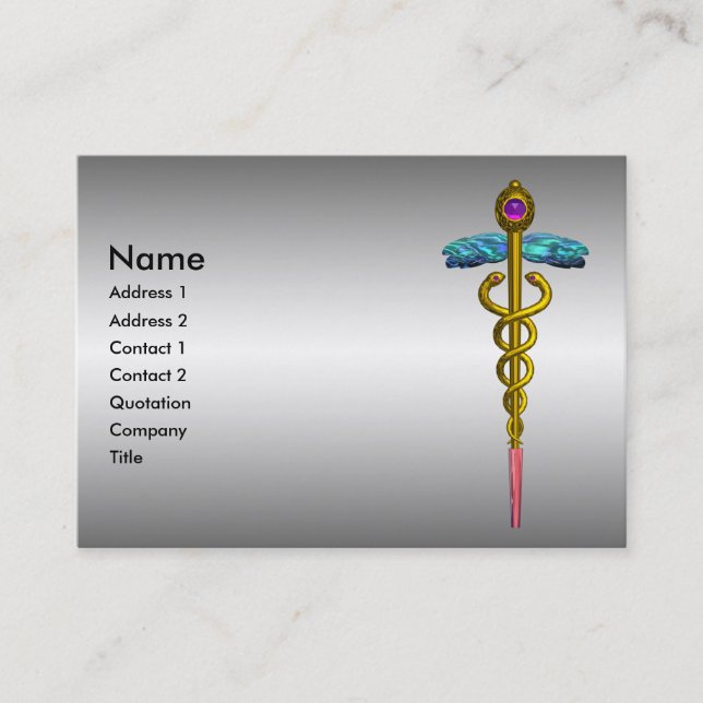 GULD CADUCEUS,MEDICAL SYMBOL Metallic Effect Visitkort (Framsida)