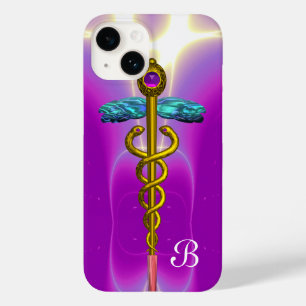 GULD CADUCEUS MEDICAL SYMBOL Rosa Lila Monogram