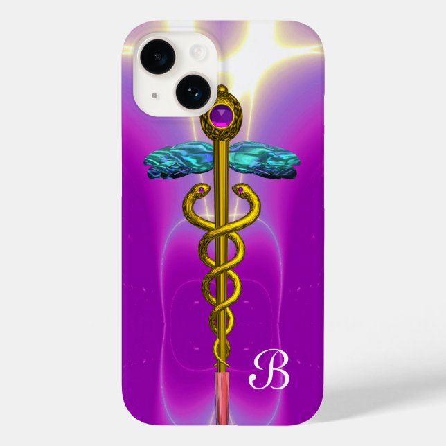 GULD CADUCEUS MEDICAL SYMBOL Rosa Lila Monogram (Baksida)