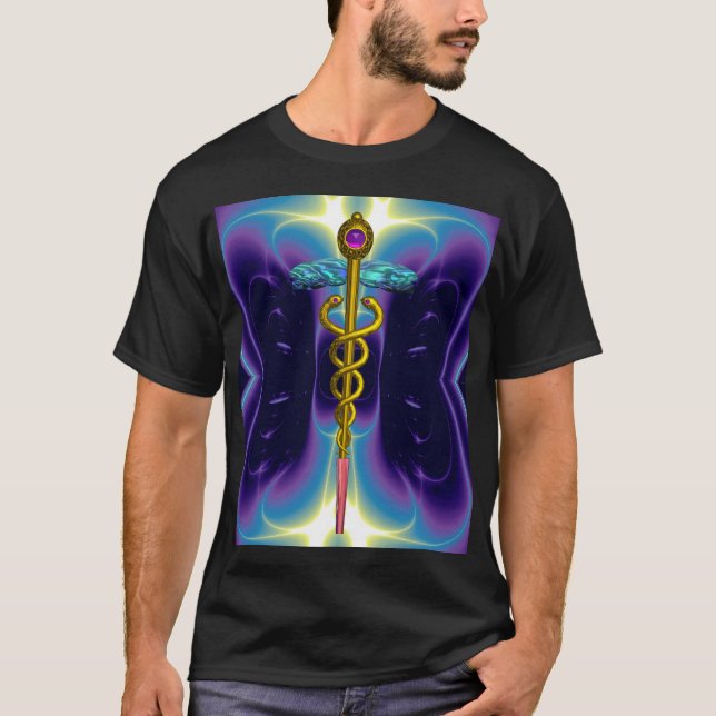 GULD CADUCEUS MEDICAL SYMBOL T SHIRT (Framsida)
