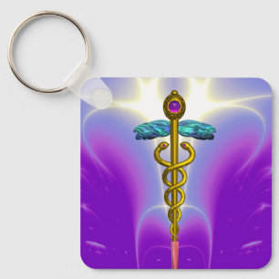 GULD CADUCEUS MEDICAL SYMBOL Ultra Violet Lila Nyckelring