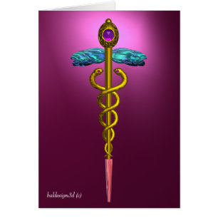 GULD CADUCEUS,Medicinsk Rosa Violet Lila Hälsningskort