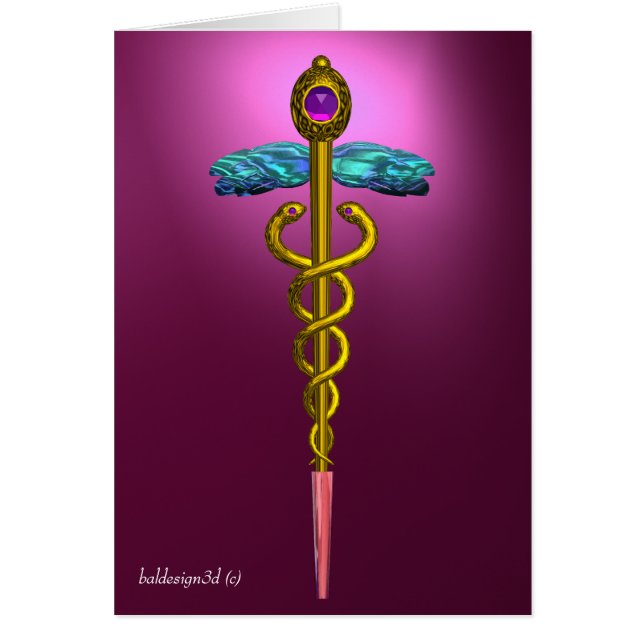 GULD CADUCEUS,Medicinsk Rosa Violet Lila Hälsningskort (Framsidan)