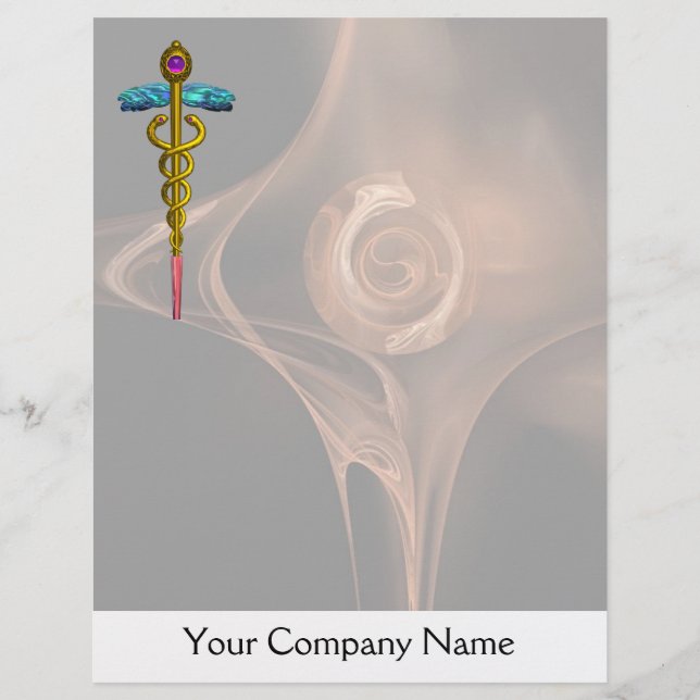 GULD CADUCEUS MEDICINSK SYMBOL,Brun Ro (Framsida)