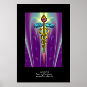 GULD CADUCEUS Medicinsk Symbol Lila Grön Svart Poster