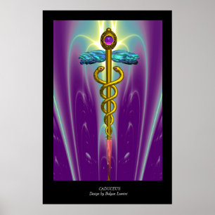 GULD CADUCEUS Medicinsk Symbol Lila Grön Svart Poster